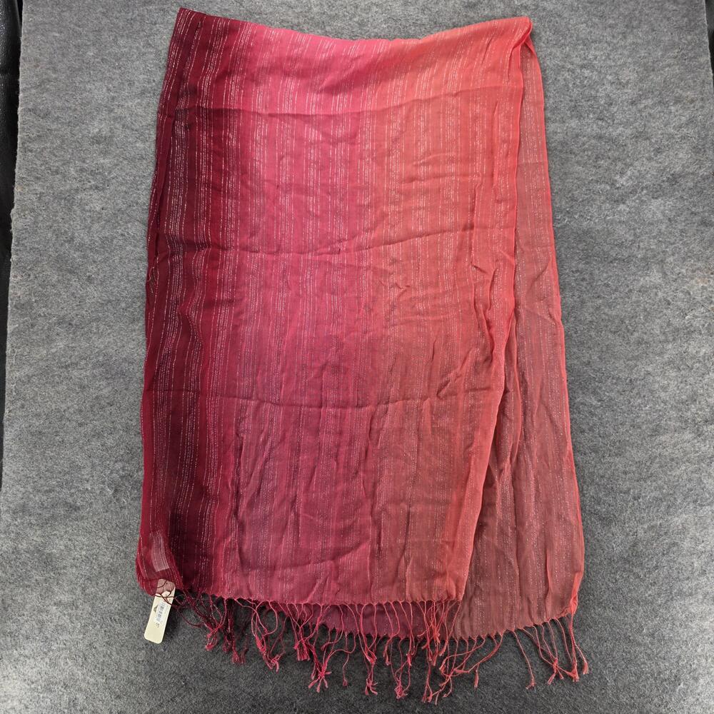 Tommy Bahama Scarf Womens One Size Red Holiday Ombre Striped Cotton Fringe